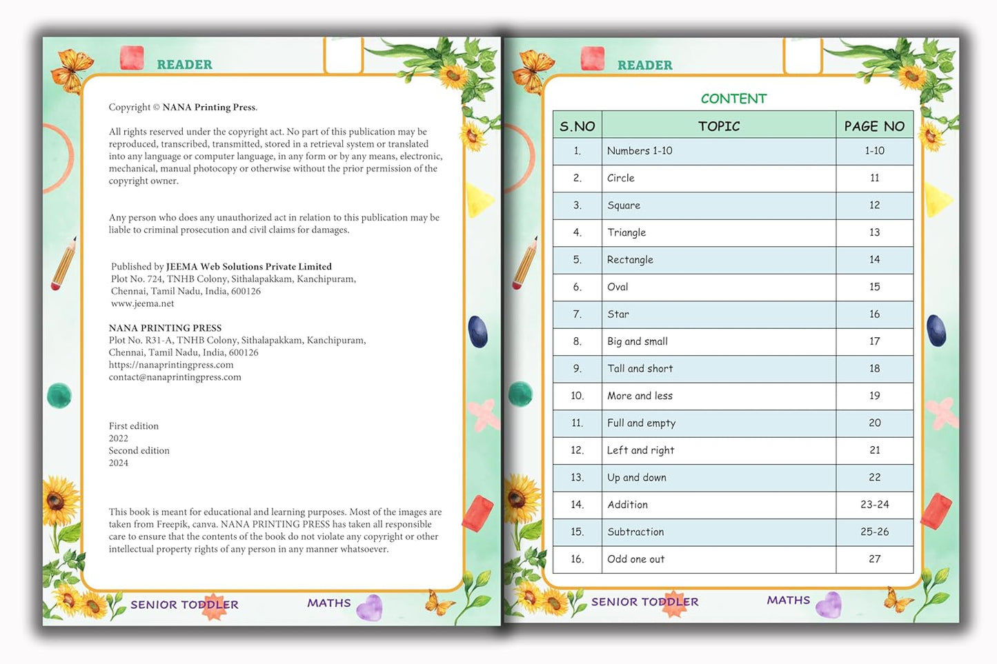 Senior Toddler - Maths Reader (Pre KG)