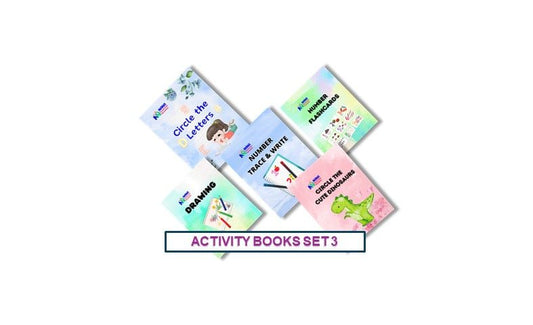 Activity Books Combo 3 - Circle The Cute Dinosaurs, Circle The Letters, Drawing, Number Flashcards, Number Trace And Write