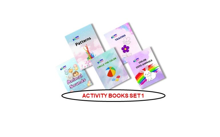 Activity Books Combo 1 - Animal Sounds, Circle The Color, Color Cute Animals, Patterns, Tracing