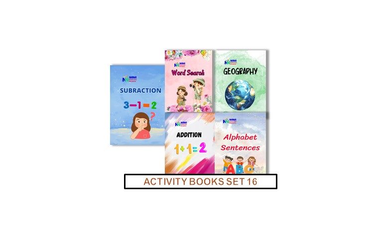 Activity Books Combo 16 - Addition, Alphabet Sentences, Geography, Subraction, Word Search