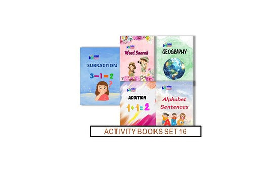 Activity Books Combo 16 - Addition, Alphabet Sentences, Geography, Subraction, Word Search