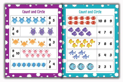 Activity Books Combo 14 - Before Between And After, Beginning Blends, Count And Circle, Trace 100 Sight Words, Word Families
