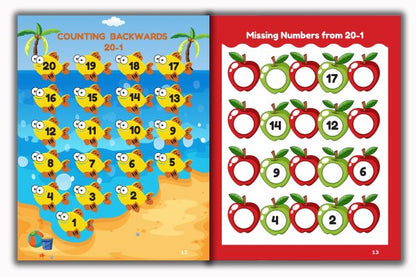 Activity Books Combo 12 - Counting Backward, I Spy Counting, Matching Cards, Ten Frame Cards, Vowels