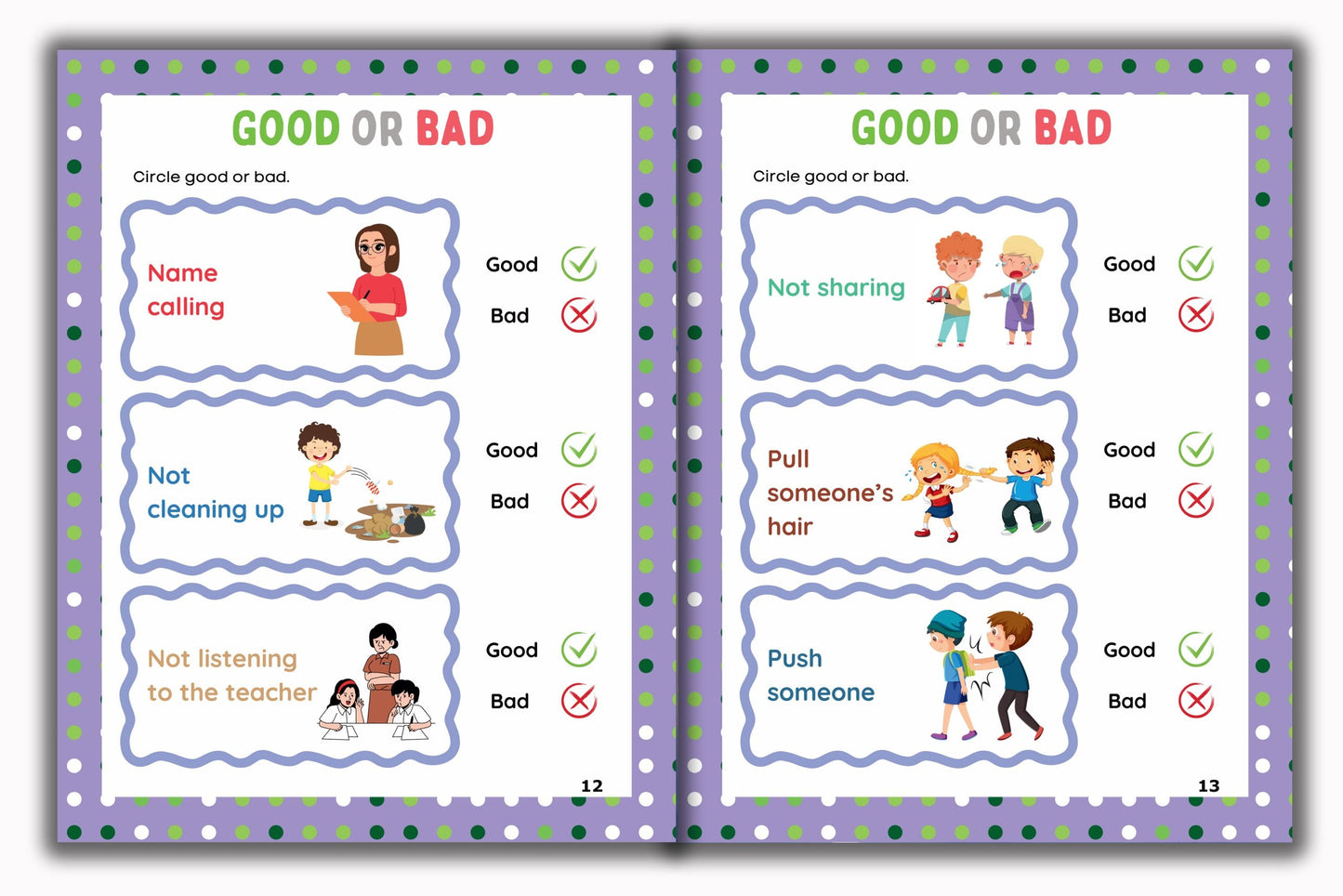 Activity Books Combo 2 - Alphabet Identification, Circle The Number, Circle The Two Matching Pictures, Dot To Dot, Good Or Bad