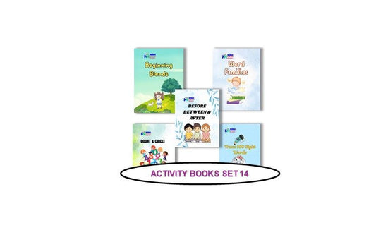 Activity Books Combo 14 - Before Between And After, Beginning Blends, Count And Circle, Trace 100 Sight Words, Word Families