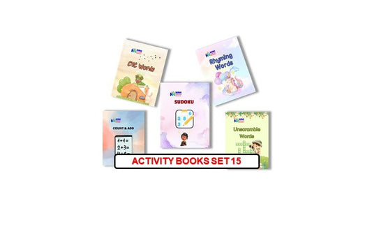 Activity Books Combo 15 - Count And Add, CVC Words, Rhyming Words, Sudoku, Unscramble Words