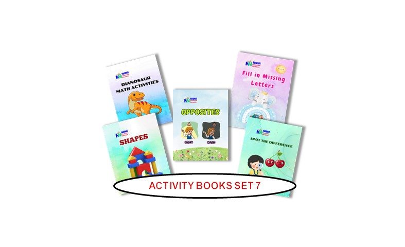 Activity Books Combo 7 - Dinosaur Math Activities, Fill In Missing Letters, Opposites, Shapes, Spot The Differences