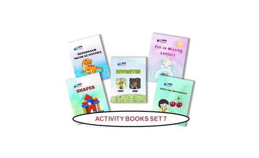 Activity Books Combo 7 - Dinosaur Math Activities, Fill In Missing Letters, Opposites, Shapes, Spot The Differences