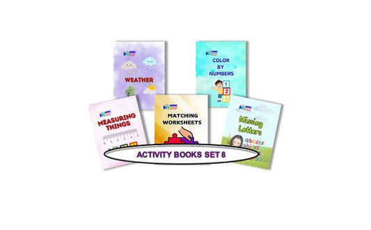 Activity Books Combo 8 - Color By Numbers, Matching Worksheets, Measuring Things, Missing Letters, Weather